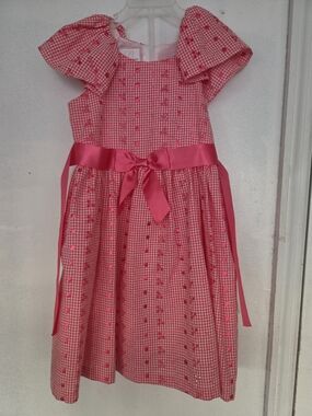 Girls Pink Gingham Party Dress with Satin Sash